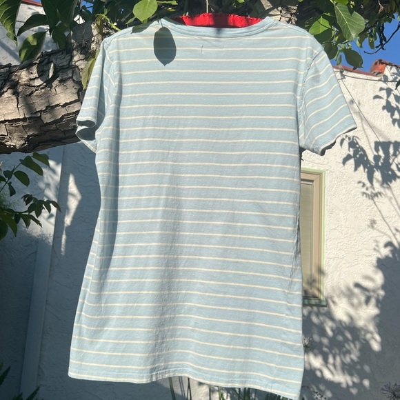 Banks Journal Embroidered Logo Blue & White Stripe T-Shirt | Soft Organic Cotton - Picture 10 of 12